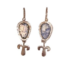 925 Israeli Roman Glass Ares Ram Dangle Earrings